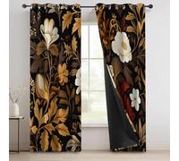 Or 100% Rideau Occultant 140L X 200H Cm (2 Panneaux) Style William Morris Fleurs Feuilles - Rideaux Isolants Thermiques, Anti-Chaleur & Anti-Froid, Œillets Modernes pour Chambre, Salon