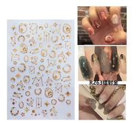 Or 3d Ongles Autocollant Lignes Rayure Géométrique Étoile Auto-Adhésif Nail Art Transfert Autocollants Décors 9.4*6.3cm