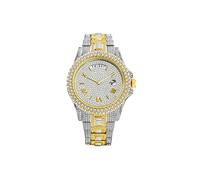 (Or Argent) MISSFOX Nouvelle Montre Jour Date Pour Hommes Luxe Plein Diamant Argent Quartz Montre-Bracelet