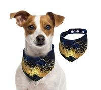 Or Blanc Marbre Vague Bleu Marine,Bandanas pour Chien, écharpe en Coton, Bavoirs réglables pour Animaux de Compagnie,S
