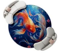 Or Bleu Tapis Rond 120 cm Lavable en Machine pour Salon, Fantaisie Carpe Fleurs Mer Tapis Antidérapant Thèmes Imprimé pour Salle à Manger Chambre d’Enfant Nurserie