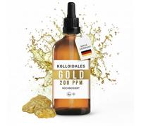 Or colloïdal 200 ppm (100 ml) - Dispersion Premium en verre brun pharmaceutique avec pipette de précision - Technologie de particules les plus fines - Matériaux certifiés - Manna Colloidal Gold