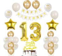 Or Décoration 13 ans fille anniversaire ballons 13 ans garcon, bannière Happy Birthday guirlande de fanions, décoration anniversaire 13 fille garcon ballon, déco de gâteau dorée 13