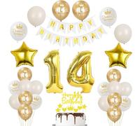 Or Décoration 14 ans fille anniversaire ballons 14 ans garcon, bannière Happy Birthday guirlande de fanions, décoration anniversaire 14 fille garcon ballon, déco de gâteau dorée 14