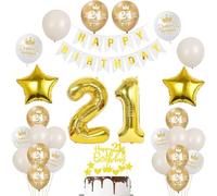 Or Décoration 21 ans homme anniversaire ballons 21 ans femme, bannière Happy Birthday guirlande de fanions, décoration anniversaire 21 homme femme ballon, déco de gâteau dorée 21