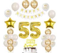 Or Décoration 55 ans homme anniversaire ballons 55 ans femme, bannière Happy Birthday guirlande de fanions, décoration anniversaire 55 homme femme ballon, déco de gâteau dorée 55