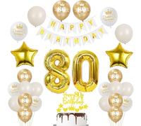 Or Décoration 80 ans homme anniversaire ballons 80 ans femme, bannière Happy Birthday guirlande de fanions, décoration anniversaire 80 homme femme ballon, déco de gâteau dorée 80