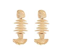 Or Fishbone Dangle boucles d'oreilles pour femmes plaqué or texturé poisson squelette goutte boucles d'oreilles Unique océan inspiré déclaration bijoux