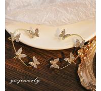(Or - Liens * 1 pièce) 1 pièce Boucles d'oreilles à clip papillon en strass de mode coréenne sans piercing