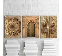 Or Maroc Porte Toile tableau Affiches Maison Décoratif Tableaux Architecture Murale Art Toile tableau Peinture Tableaux Pour Salon 40x60cmx3 Sans Cadre