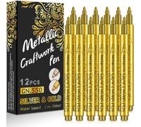 Or Marquage Acrylique Stylo,Marqueur Pierre Tombale Imperméable, Séchage Rapide, Convient Pour Le Bois, Le Métal, Le Verre, Le Tissu, La Pierre, (12 Pcs)