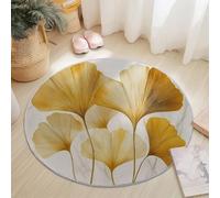 Or Marron Tapis Rond Salon 160 cm, Aquarelle Ginkgo biloba Feuilles Imprimer Chambre Décor Tapis Antidérapant pour Coucher Bureau Hôtel, Lavable et Facile à Nettoyer