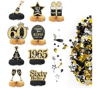 Or Noir Decoration Anniversaire 60ans,Decoration Table Anniversaire, 9 PCS Nid D'abeille Anniversaire Centre Et 30g Happy Birthday Confettis,Décorations De Fête D'anniversaire Pour Hommes Femmes
