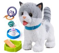 OR OR TU Chat Interactif Enfant Peluche Chat, Animaux électronique Qui Marche et aboie en Laisse, Jouets Interactifs pour Les Enfants de 3 4 5 6 7 Ans et Plus Cadeau pour Fille et Garçon