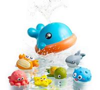 OR OR TU Jouets Bain Bébés Sprinkler Baleine, Jouets Bain Lumineux avec 6 Animaux Flottants sans Trou, Jouet pour Baignoire Bébés et Tout-Petits de 18 Mois Douche Baignade