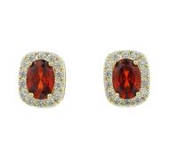 Or Ovale Rouge Grenat Halo Boucles D'oreilles, Coussin Coupe Cristal Frontière Bijoux Formels
