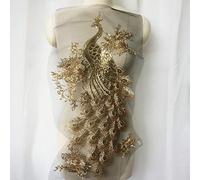Or paillettes brodées paon oiseaux Applique dentelle tissu coupe couture Patch robe de mariée robe bricolage artisanat