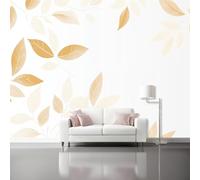 Or Papier Peint Panoramique Autocollante, Minimaliste moderne feuille d'or branches Photo Poster Mural pour Salon Chambre 350 x 256 cm Papier Peint Intissé Maison Décoration Intérieure