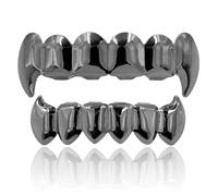 Or plaqué Argent Hip HOP Teeth Grillz Ensemble de grilles supérieures et inférieures avec Silicone Véritables Ensembles de Dents de Vampire Brillantes,Gun Black