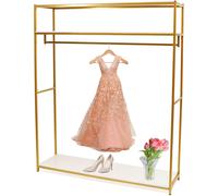 Or Porte-manteau Porte-manteau avec étagères Porte-manteau de mariage Porte-manteau en fer Cadre métallique Stand de fête Étagères en métal Rangement des vêtements Avec coussinets de pied Or Cérémonie