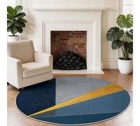 Or Rayures Patchwork Géométrique Tapis Rond 100 cm, Moderne Minimaliste Lavable en Machine Antidérapant Tapis Doux Poil Ras Chambre Salle a Manger Bureau Descente de Lit
