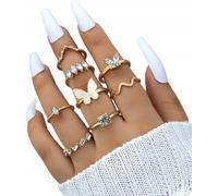 OR RETRO PUNK VINTAGE RING SET 8 Pieces CLASSIC Crystals