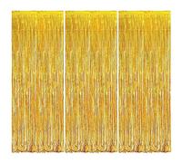Or Rideau Métallique de Frange,3 Pièces 1 * 2.5m Tinsel Rideau Shimmer Fenetres Brillants,Rideau Scintillant pour Photographie, La Fête Mariage, Anniversaire, Noël Party