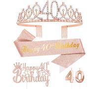 Or Rose 40 Ans Decoration Anniversaire, Inclus 40 ans Echarpe et Couronne Anniversaire,Bougie,Happy Birthday Cake Toppers Decoration Fille Femme