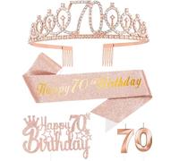 Or Rose 70 Ans Decoration Anniversaire, Inclus 70 ans Echarpe et Couronne Anniversaire,Bougie,Happy Birthday Cake Toppers Decoration Fille Femme