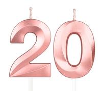 Or Rose bougies d'anniversaire en forme de chiffre 20, 3D bougies Or Rose décoration de gâteau,décoration de gâteau pour fête d'anniversaire, mariage,bougie d'anniversaire pour gâteau