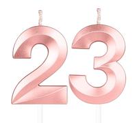 Or Rose bougies d'anniversaire en forme de chiffre 23, 3D bougies Or Rose décoration de gâteau,décoration de gâteau pour fête d'anniversaire, mariage,bougie d'anniversaire pour gâteau