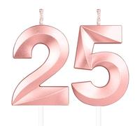 Or Rose bougies d'anniversaire en forme de chiffre 25, 3D bougies Or Rose décoration de gâteau,décoration de gâteau pour fête d'anniversaire, mariage,bougie d'anniversaire pour gâteau