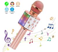 or rose Microphone karaoké sans fil Bluetooth 4 en 1, haut-parleur portable, lecteur KTV à la maison avec fonction d'éclairage LED