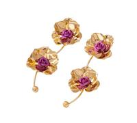 Or rose Ombre 3D Rose Dangle boucles d'oreilles, Long gland pour les femmes, léger en alliage de fer plaqué bijoux, pour un usage quotidien, date, fête et bureau