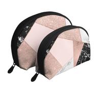Or Rose Paillettes Noir Blanc Marbre Géométrique, Trousse de Maquillage Coquille Femme Petit Porte-Monnaie Trousse de Toilette Trousse à cosmétiques 2 pièces