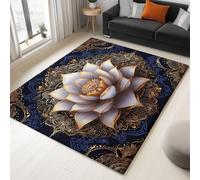 Or Tapis Art Numérique Lotus Tapis Salon Anti-Slip Lavable À Poils Courts Doux Antidérapant 120 x 180 cm, pour Salon Chambre Cuisine Bureau & Salle À Manger Moquette