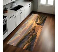 Or Tapis de Cuisine Plage Dunes de Sable et Pont en Bois Long Lavable Antidérapant Antifatigue Devant Évier Décoration Paillasson 40 x 120 cm