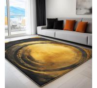Or Tapis Salon Cercles Concentriques Géométriques Intérieur Doux en Flanelle Tapis de Chambre, Poil Court Moderne Lavable Antidérapant Moquette - pour Salon Chambre 180 x 240 cm