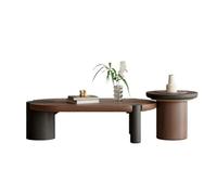 oR3sB4jE Table Basse Ensemble de Table Basse gigogne en Bois Moderne, Ovale et Rond, for Salon, Bureau, Finition contrastée Étagère de Rangement