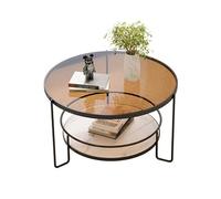 oR3sB4jE Table Basse Table Basse Ronde avec Mini Table Minimaliste en Verre trempé nervuré for Petits Salons, Design Moderne et Peu encombrant Étagère de Rangement(Noir,60cm)
