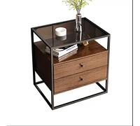 oR3sB4jE Table Basse Table d'appoint supérieure en Verre trempé, Armoire de Rangement latérale for canapé avec Cadre métal, Table étagère et 2 tiroirs for Salon Chambre à Coucher Étagère de Rangement