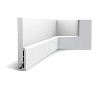 Orac Plinthe SX184-RAL9003 CASCADE 200 cm x 1,3 cm x 11,0 cm Polystyrène extrudé (HDPS) lisse arrondi avec passage de câble prépeinte en blanc (RAL 9003)