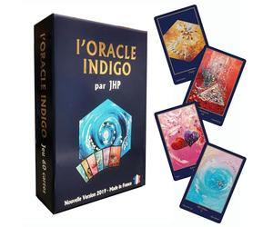 ORACLE INDIGO - Jeu de 60 cartes avec livret explicatif de 80 pages dans un boîtier cloche - 2ème édition originale créée par l'auteur artiste peintre et médium - Format des cartes : 12 cm x 7,5 cm.