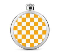 Orage and White Checker Pattern Flasque en acier inoxydable pour liqueur, poche ronde portable pour boisson 140 ml