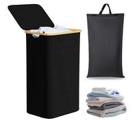 ORAGKE 110L Panier a Linge avec Couvercle, Panier Linge Sale, Bac a Linge, Paniere a Linge Pliable, Poubelle Recyclage, Poubelle Verre, Boîte de Rangement pour Bouteilles, 2 Sacs Réutilisables (Noir)