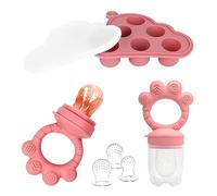 ORAGKE Grignoteuse Bébé 3 Tétines Silicone sans BPA, Bac Glacon Bebe Diversification Alimentaire et Tetine Sucette Fruits, Bac Congelation Repas Puree, Lait Maternel, 4 à 24 Mois Dentition (Rose)