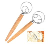 ORAGKE Lot de 2 Fouet Danois, Fouets à Pâte Danois Inox avec Manche en Bois Long, 34cm Mélangeur de Pâte Double Trou pour Pain, Pizza, Pâtisseries - Outils de Cuisine Professionnel et Ergonomique