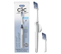 Oral-B Brosse à dents Clic chromée, blanche, avec 1 tête de brosse de rechange et support magnétique pour brosse à dents