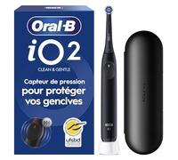 Oral-B iO 2 Brosse A Dents Electrique Noire Pour Adultes, 3 Modes De Nettoyage, Doux Pour Les Gencives, Brossage Souple, Accessoires, Brossette Oral B De Rechange, Chargeur, Etui De Voyage