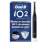 Oral-B Brosse à Dents Electrique iO 2 avec 1 Brossette de Rechange, Noire - 3 Modes de Brossage dont Douceur, Capteur de Pression sur les Gencives, Batterie Rechargeable, Silencieuse